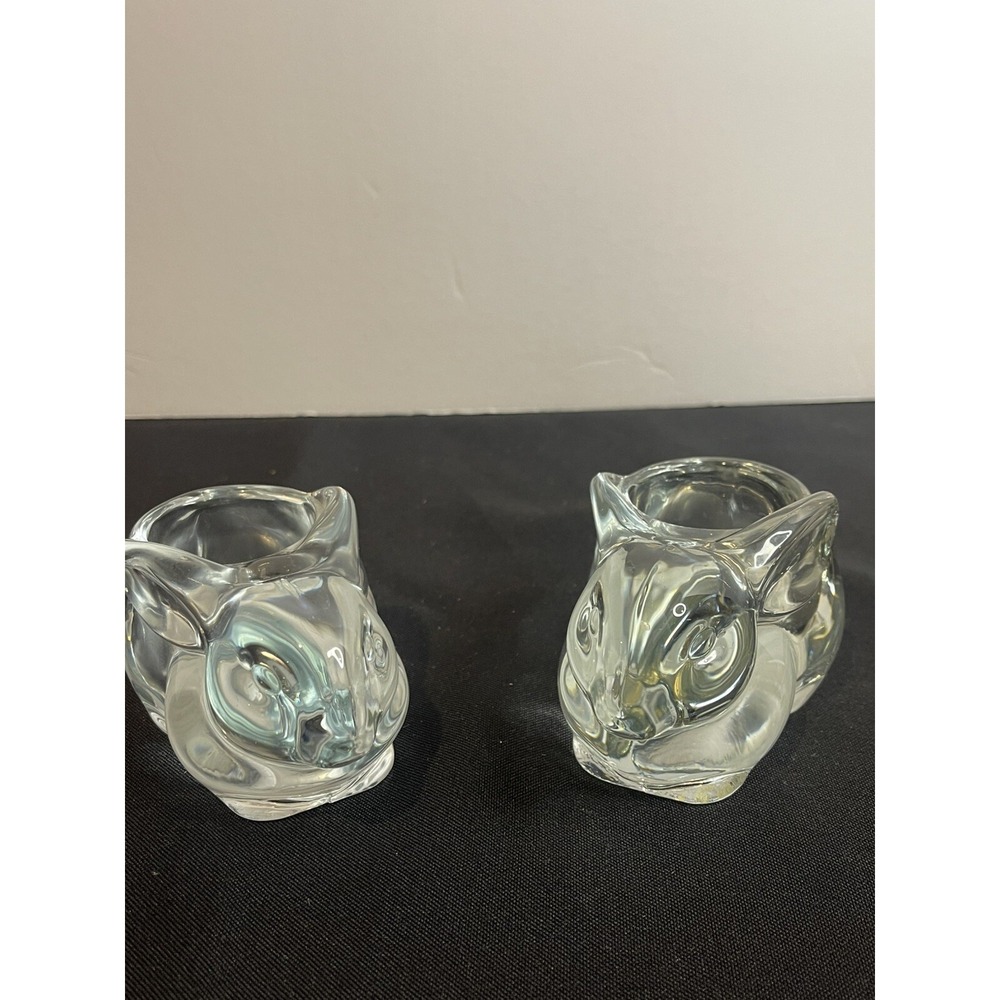 Set Of 2 India Glass Bunny Votive Chandle Holders Clear Easter Spring Art Glass